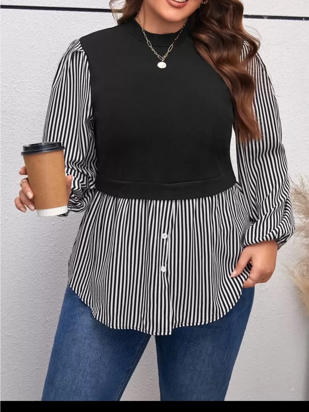 Black Knit Bodice with Black & White Striped Tunic Sleeves